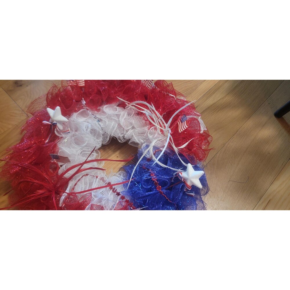 4th of July Wreath Red white Blue US flag fireworks Stars Independence Day decor